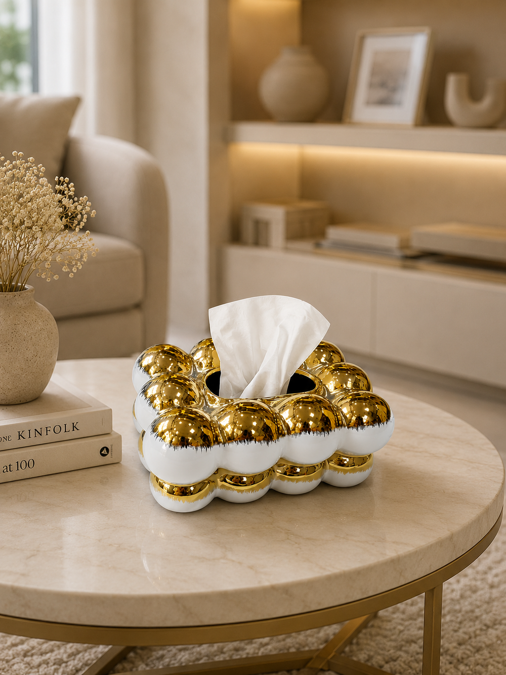 Luxury Bubble Ceramic Tissue Holder – Modern Decorative Tissue Box Cover (White Gold/Black & Gold)