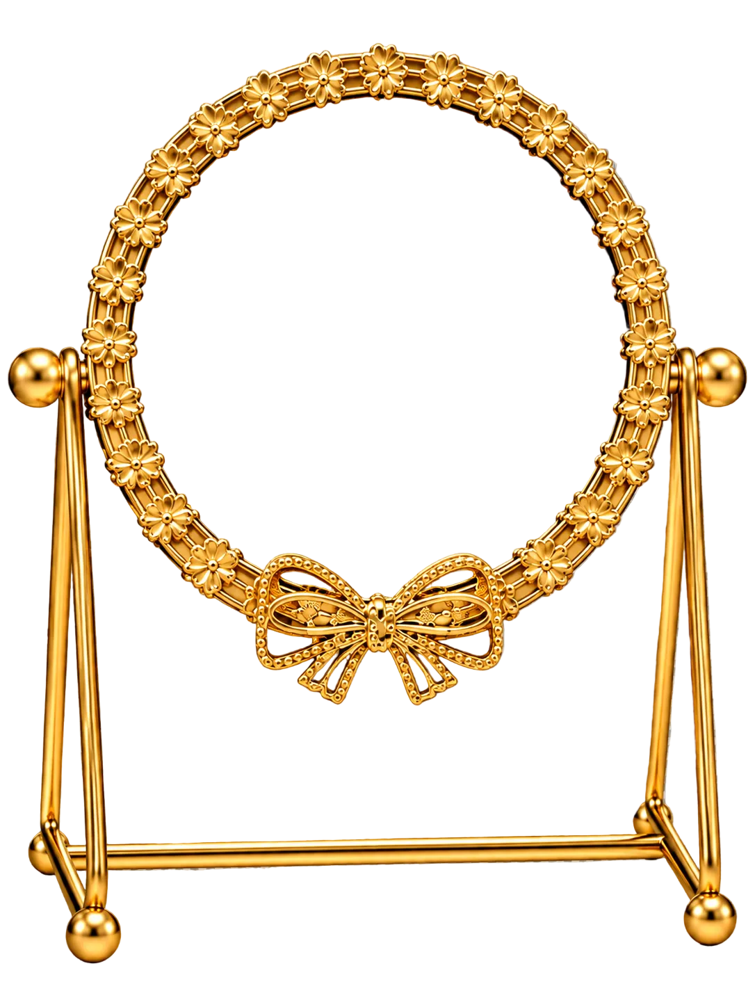 Elegant Gold Floral Bow Vanity Mirror – Ornate Oval Tabletop Makeup Mirror