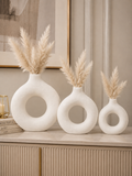 Luxury 3-Piece Donut Ceramic Vase Set | Modern Hollow Decorative Flower Vases | Minimalist Home Décor