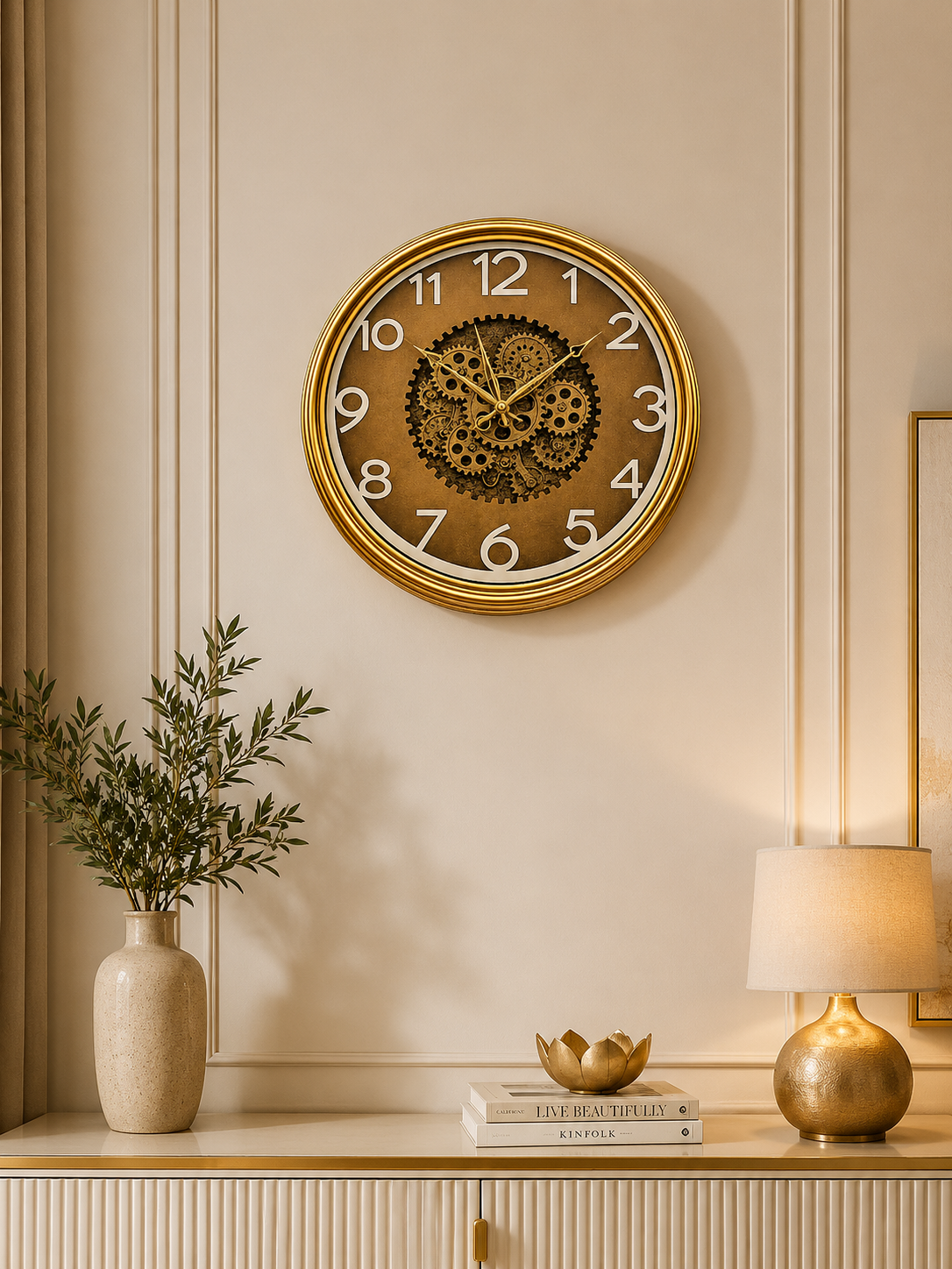 Luxury Gold Gear Wall Clock | Modern Decorative Silent Wall Clock | Premium Home & Office Décor