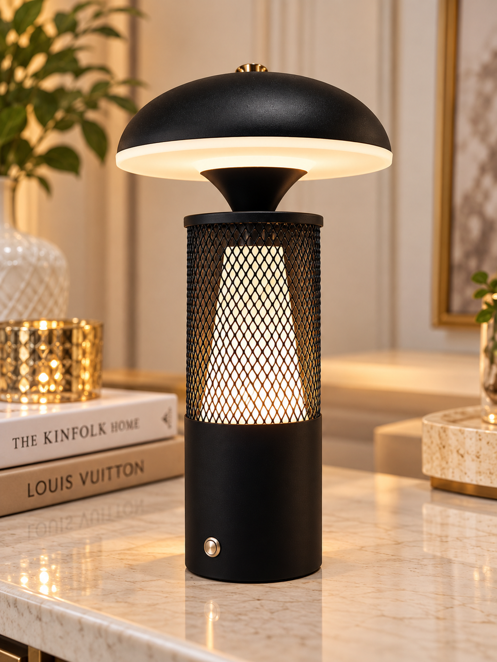 Modern Black LED Table Lamp with Mesh Shade – Luxury Decorative Lamp