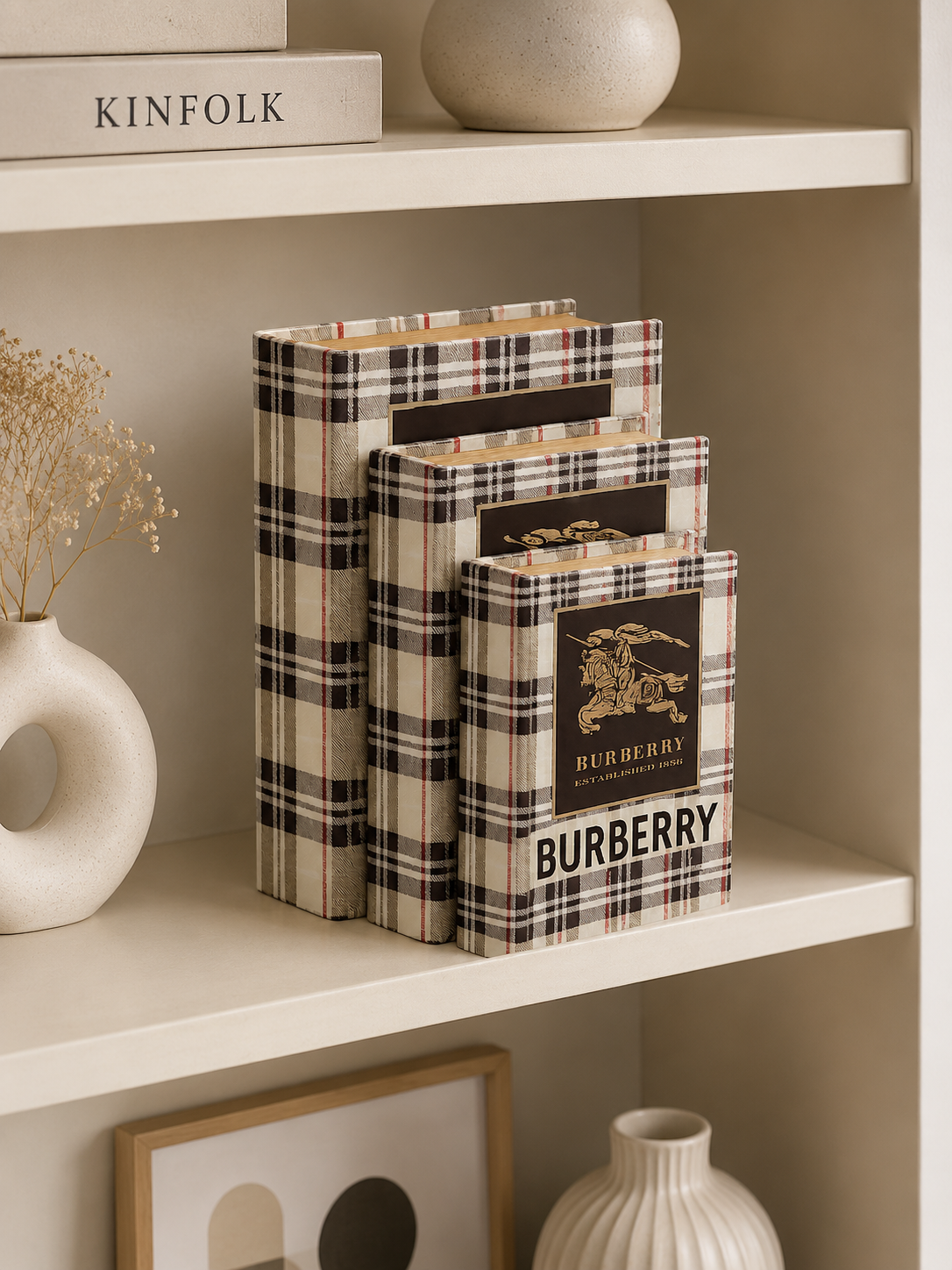 Luxury Decorative Book Box Set (3 Pieces) | Burberry Inspired Storage Books | Modern Shelf & Table Decor