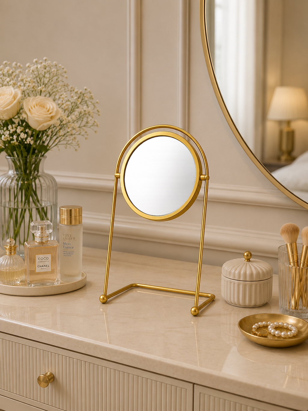 Premium Gold Tabletop Vanity Mirror | Modern Metal Makeup Mirror