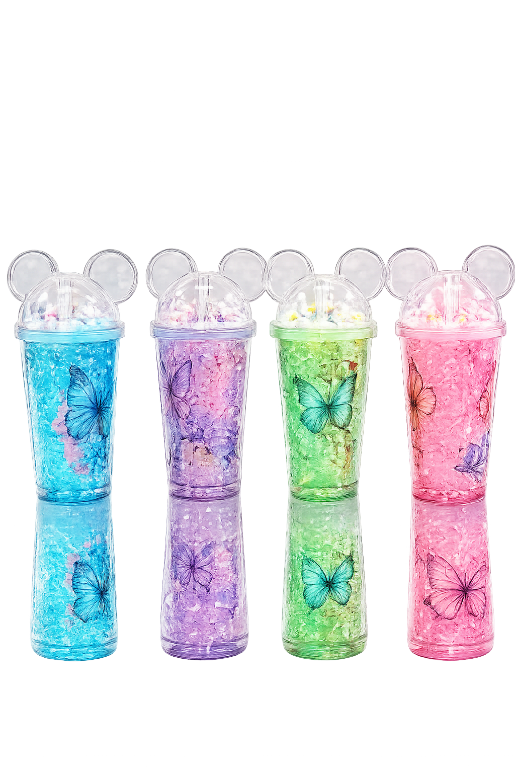 Magic Frost Ice-Gel Sipper Bottle with Mickey Ears Dome Lid & Straw | Double-Walled Butterfly Print Cooling Tumbler for Summer Drinks