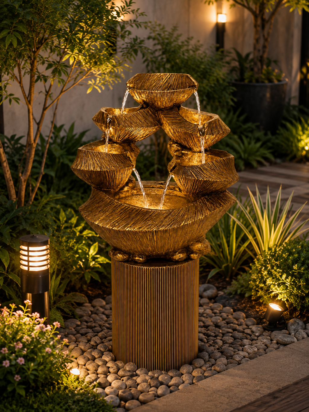 Luxury Outdoor/Indoor Cascading Water Fountain with LED Lights | Modern Garden Water Feature