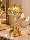 Luxury Crystal Lotus Candle Holder with Decorative Gold Floral Branch Design
