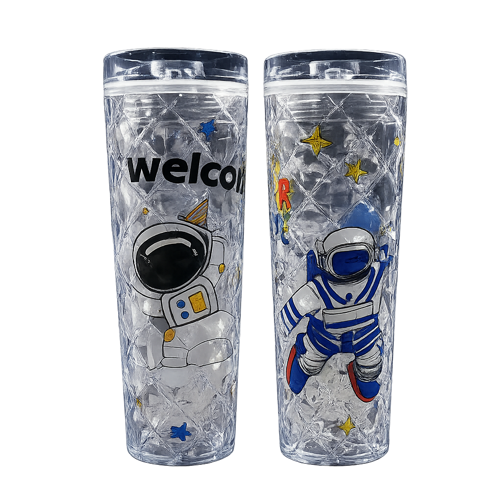 Astronaut Space Theme Diamond Textured Sipper – Clear Double-Walled Kids Tumbler