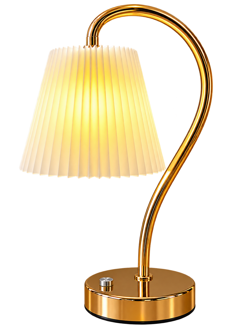 Luxury Gold Arc Table Lamp with White Pleated Shade