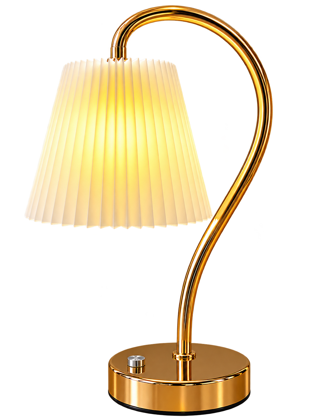 Luxury Gold Arc Table Lamp with White Pleated Shade