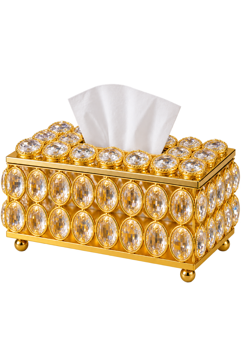 Luxury Gold Crystal Tissue Box Cover – Elegant Decorative Tissue Holder
