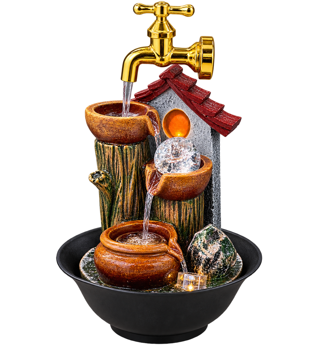 Luxury Tap Waterfall Tabletop Fountain with Decorative Bowls