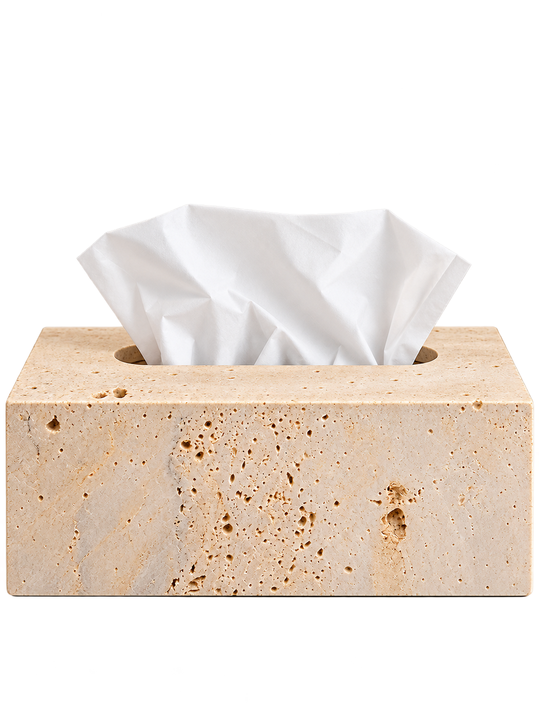 Luxury Beige Stone-Texture Tissue Box Cover – Elegant Modern Tabletop Décor