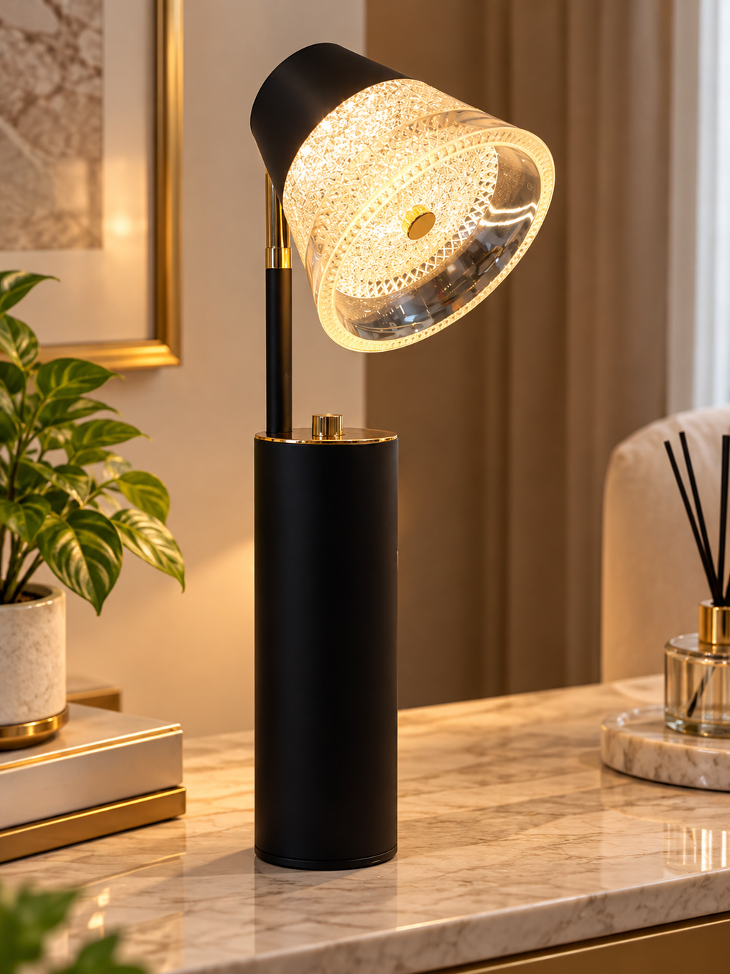 Luxury Black & Gold Adjustable Acrylic Table Lamp – Modern LED Bedside & Side Table Lamp
