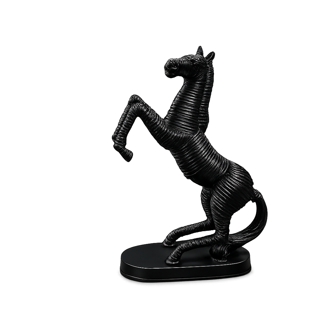 FIBER HORSE Premium Black Rearing Horse Figurine – Contemporary Resin Art Collective Piece for Home & Hotel Decoration