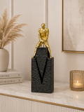 Luxury Golden Golfer Sculpture on Black Textured Base – Modern Sports Decorative Showpiece