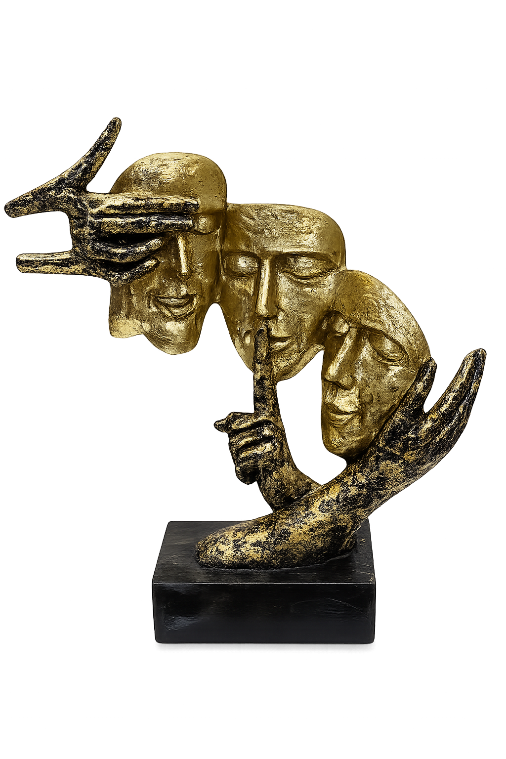 Abstract Three Faces Thinker Sculpture | Modern Gold Resin Art Statue | Luxury Home Décor Accent
