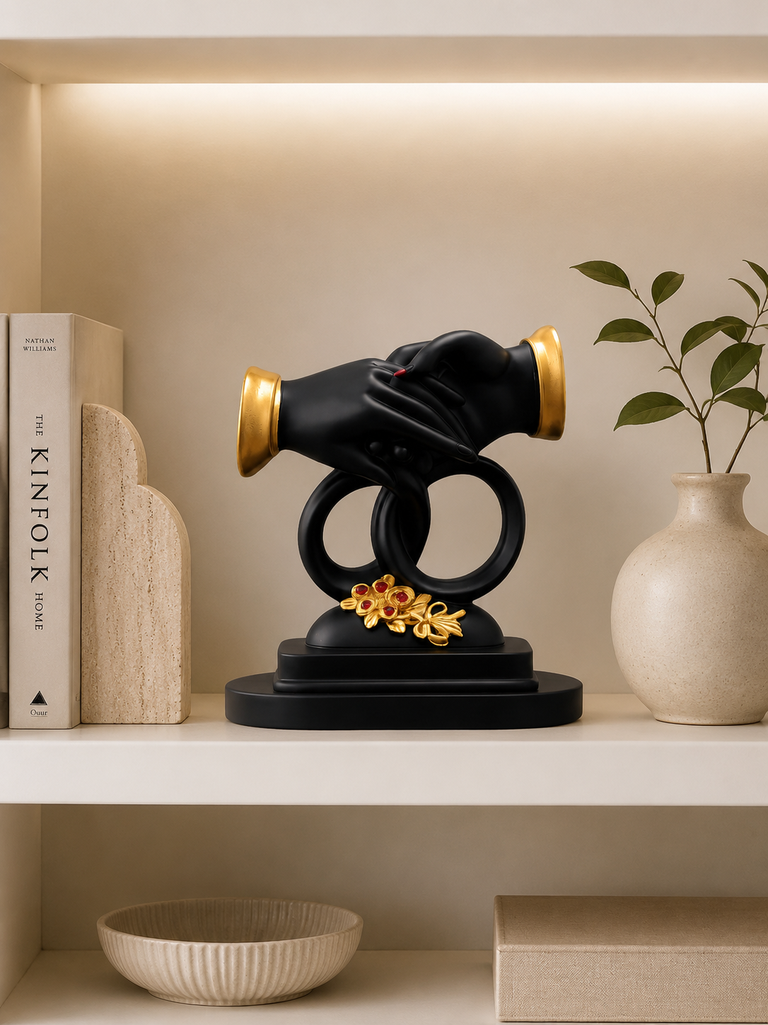 Modern Couple Hands Sculpture | Black & Gold Resin Decorative Showpiece | Romantic Love Statue | Luxury Home Decor