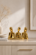 Abstract Thinker Figurine Set of 3 – Modern Gold Ceramic Sculptures | Luxury Home & Office Decor
