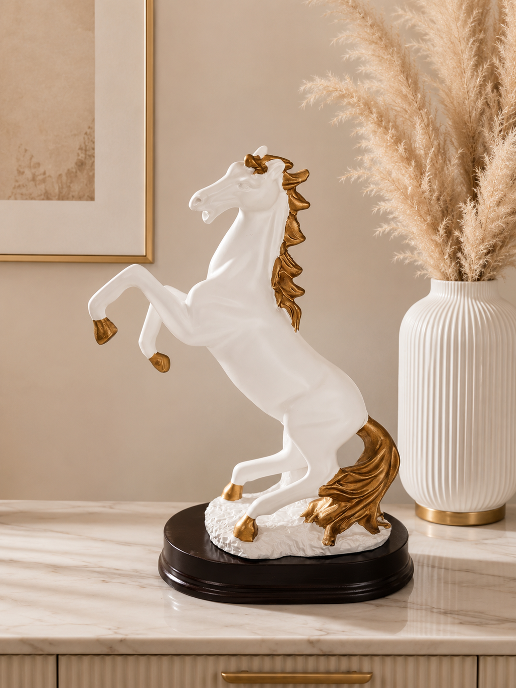 Luxury White & Gold Rearing Horse Decorative Sculpture