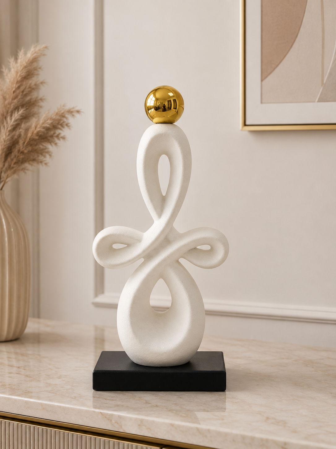 Modern Abstract Figure Sculpture with Gold Sphere – Elegant Contemporary Home Décor