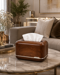 Luxury Walnut Wood Grain Tissue Box Holder | Modern Decorative Tissue Box Cover for Living Room, Dining Table & Office