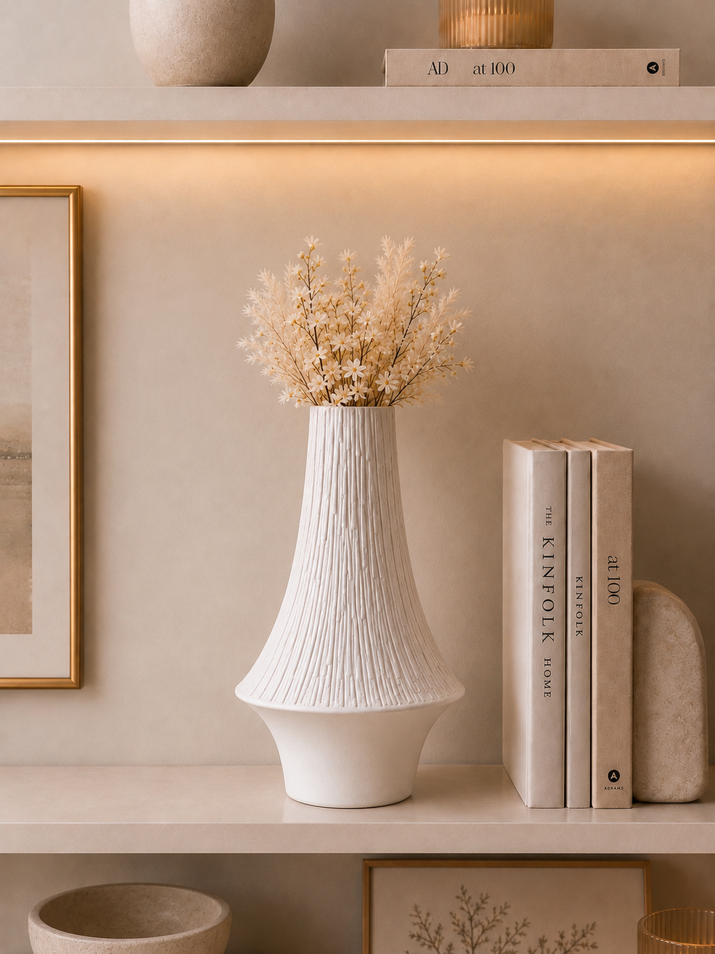 Modern Textured Ceramic Decorative Vase – Minimalist White Flower Vase for Living Room & Home Décor