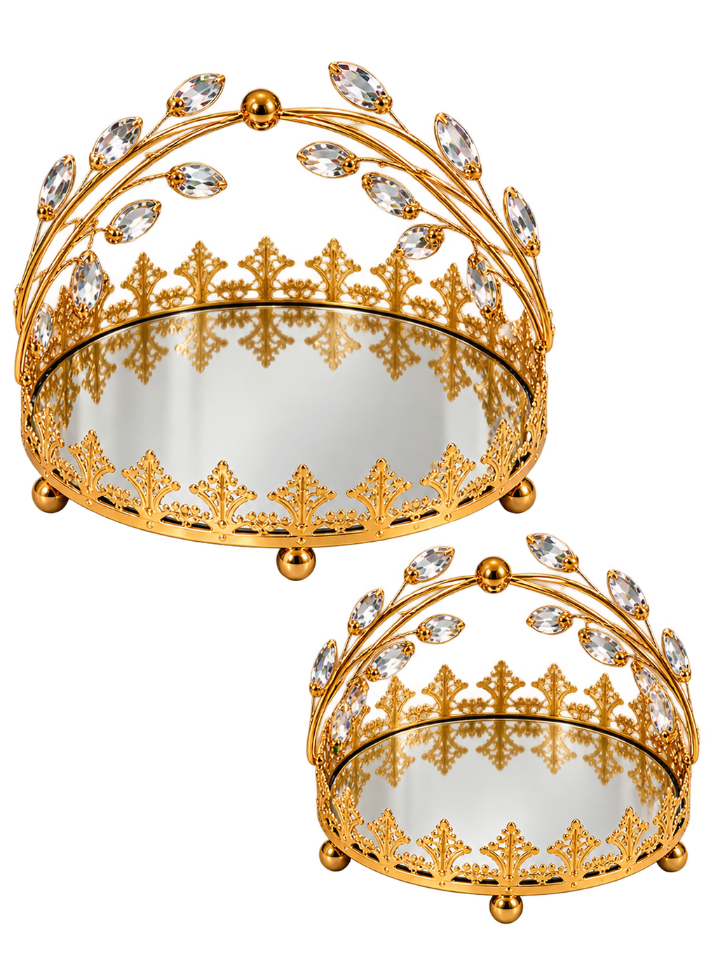 Luxury Gold Crystal Crown Decorative Mirror Tray Set – 2-Piece