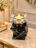 Luxury Black Crystal Tealight Candle Holder – Geometric Glass Table Decor