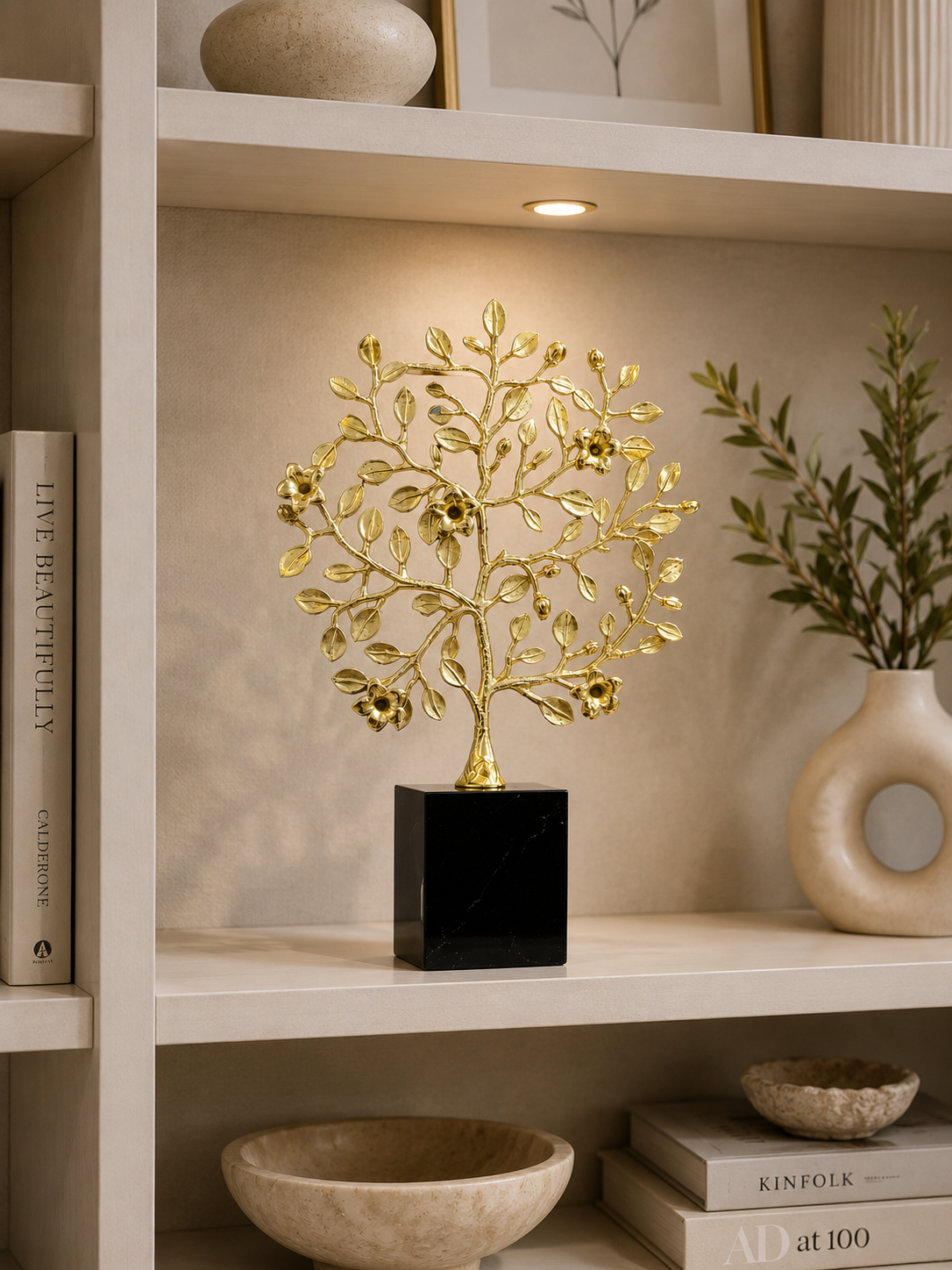 Luxury Golden Tree of Life Decorative Sculpture – Metal Tree with Crystal Base