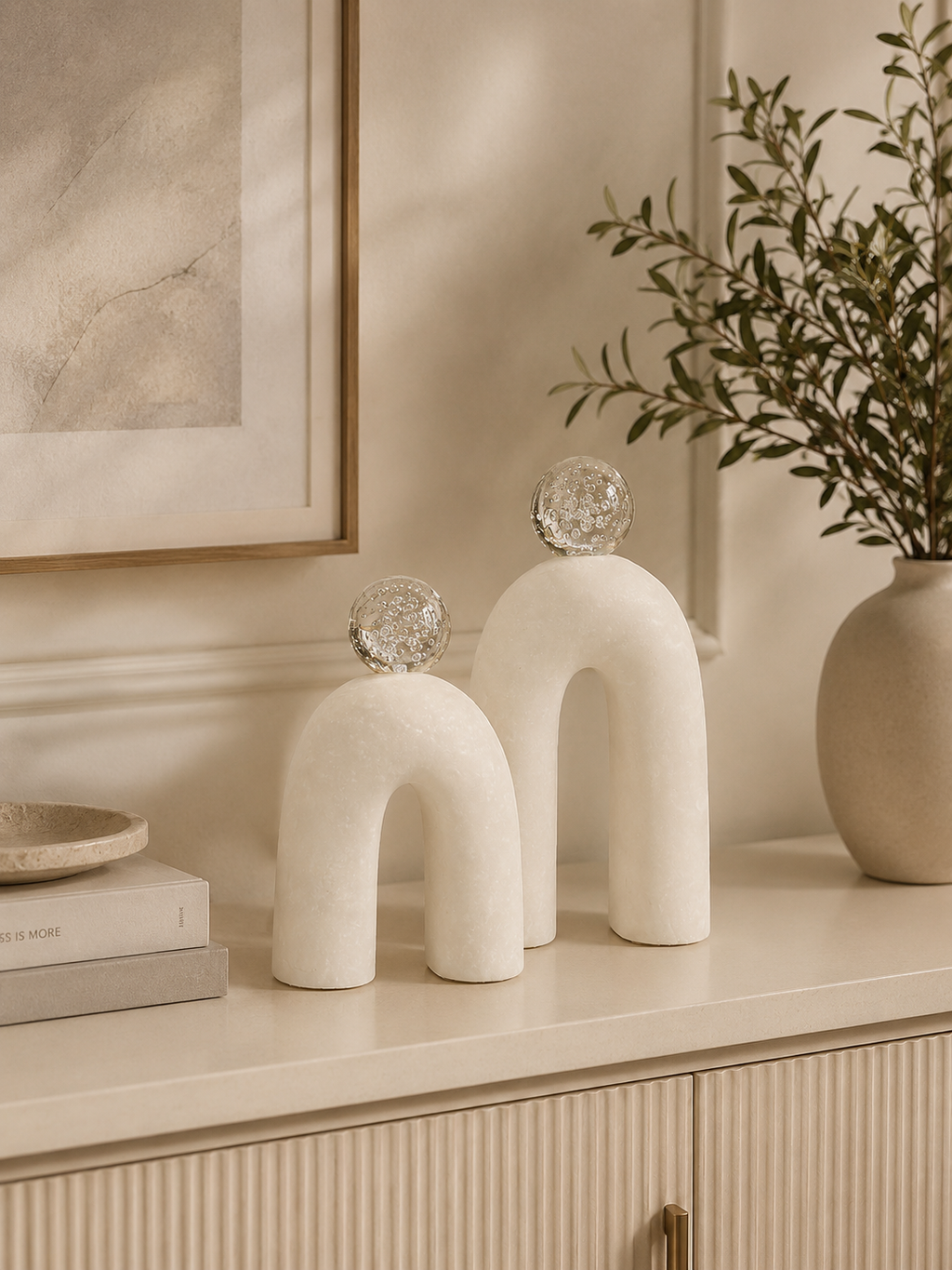Modern Arch Sculpture Set with Crystal Sphere – Set of 2 Luxury Decorative Table Accents