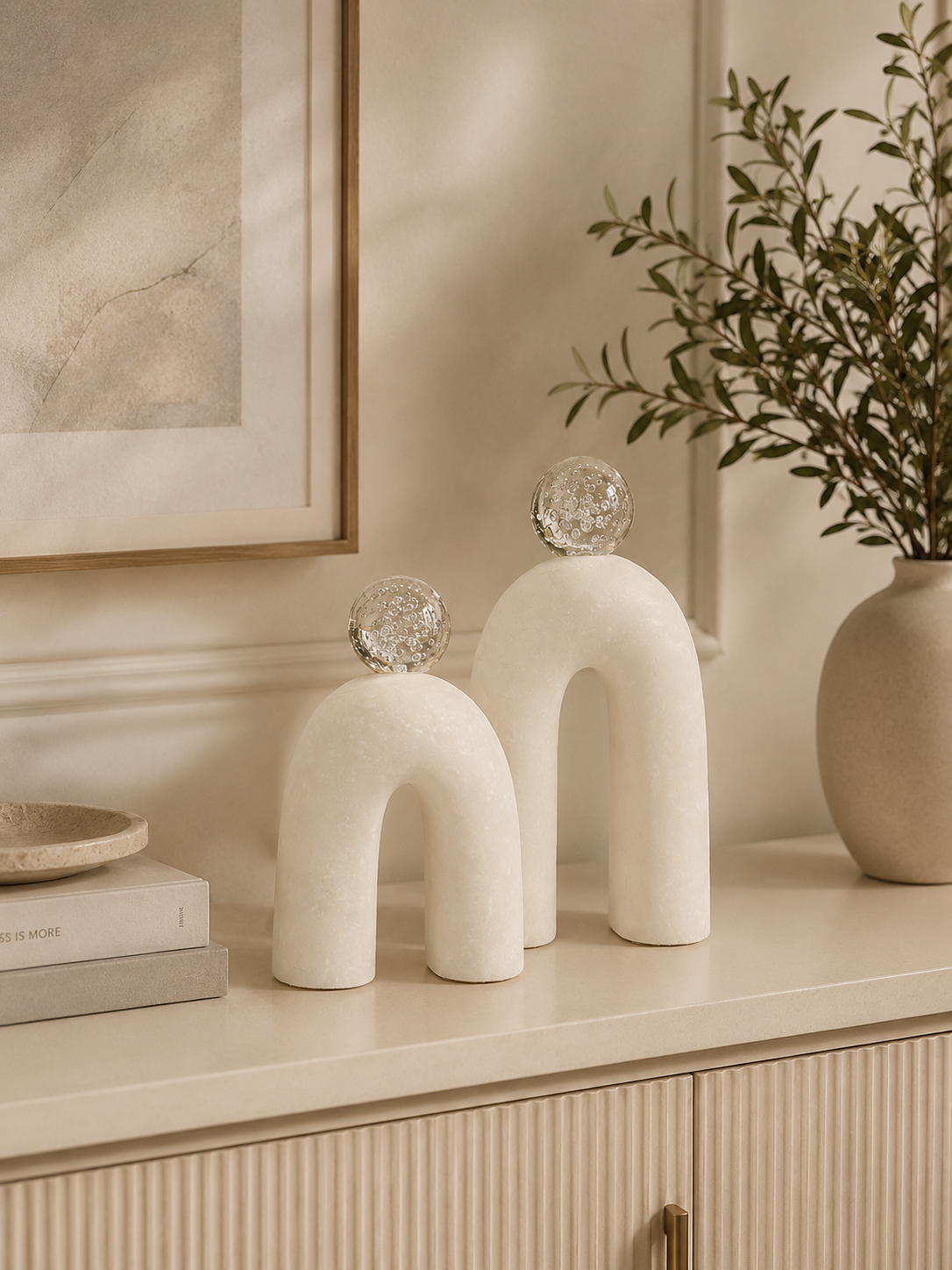 Modern Arch Sculpture Set with Crystal Sphere – Set of 2 Luxury Decorative Table Accents