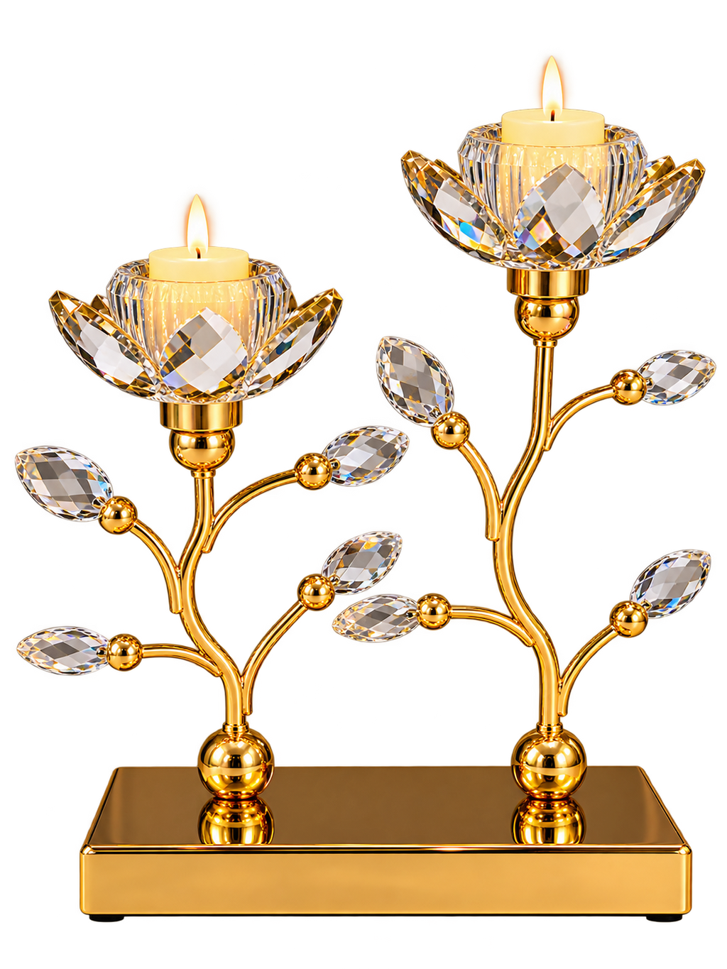Luxury Crystal Lotus Flower Candle Holder Set – Gold Decorative Table Centerpiece