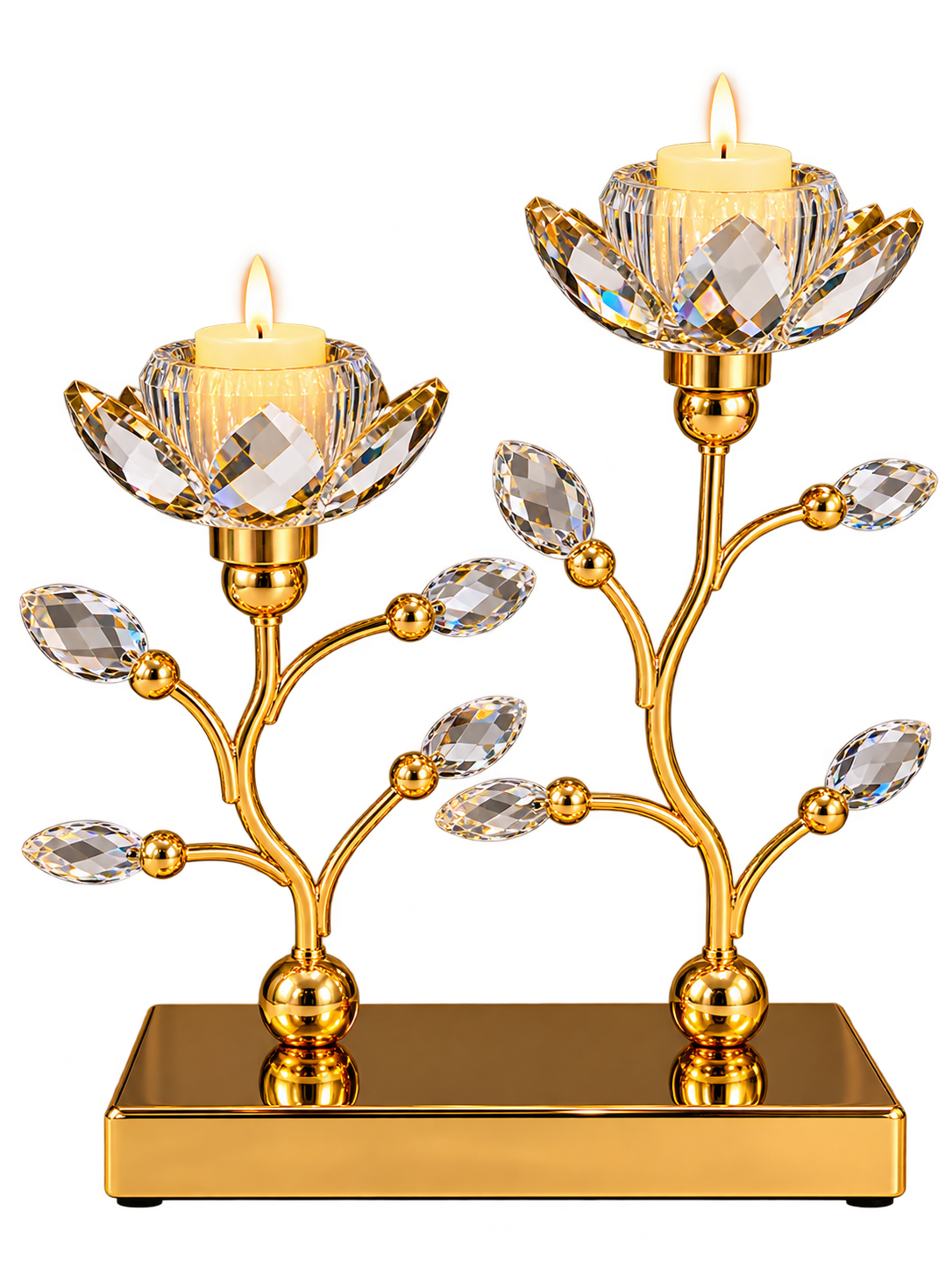 Luxury Crystal Lotus Flower Candle Holder Set – Gold Decorative Table Centerpiece