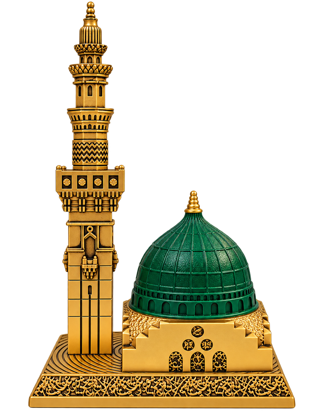 Luxury Madinah Green Dome & Minaret Islamic Decorative Showpiece – Gold Finish