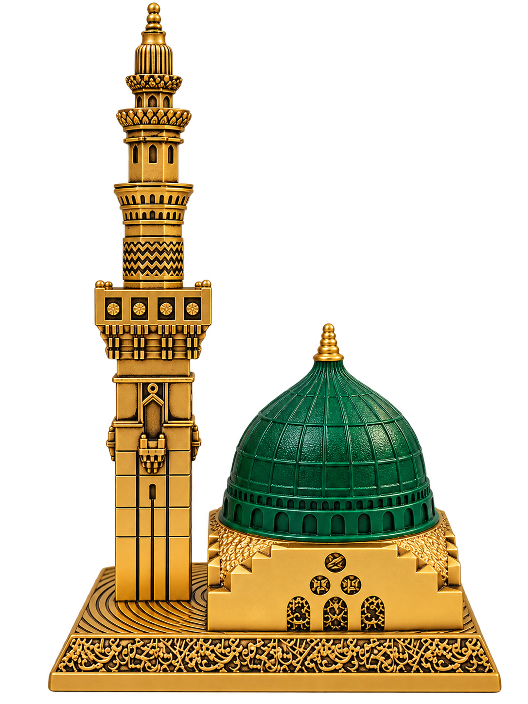 Luxury Madinah Green Dome & Minaret Islamic Decorative Showpiece – Gold Finish