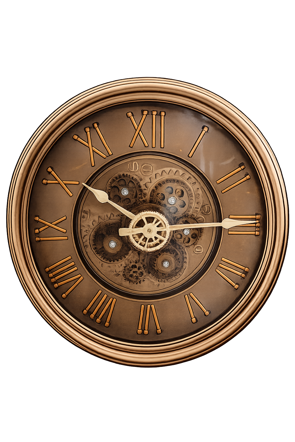 Luxury Antique Bronze Moving Gear Wall Clock – Vintage Silent Decorative Wall Clock with Roman Numerals
