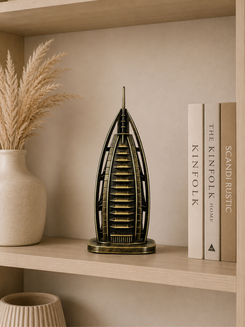 Burj Al Arab Decorative Showpiece | Antique Gold Metal Landmark Sculpture