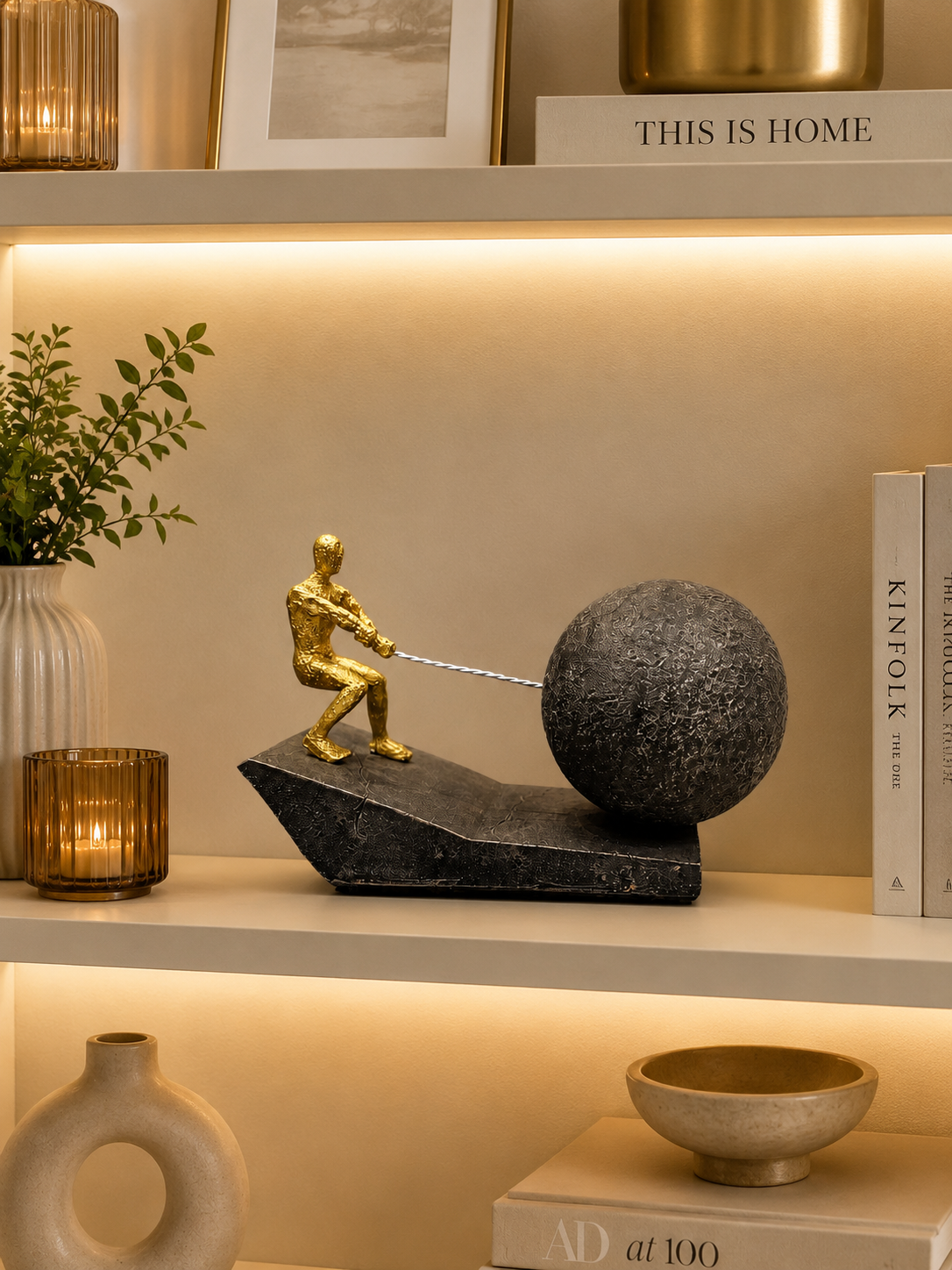 Abstract Strength & Determination Sculpture | Modern Pulling Figure Resin Statue | Luxury Home & Office Decorative Showpiece