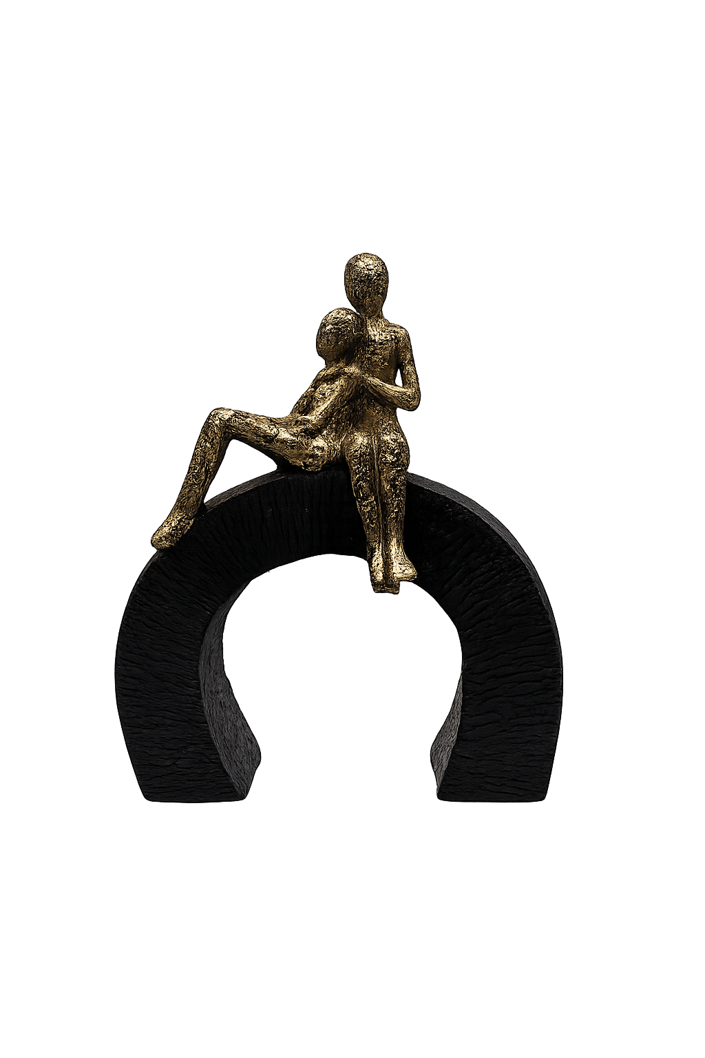 Abstract Couple Love Sculpture on Arch Base – Modern Romantic Home Decor Showpiece | Black & Gold Resin Figurine