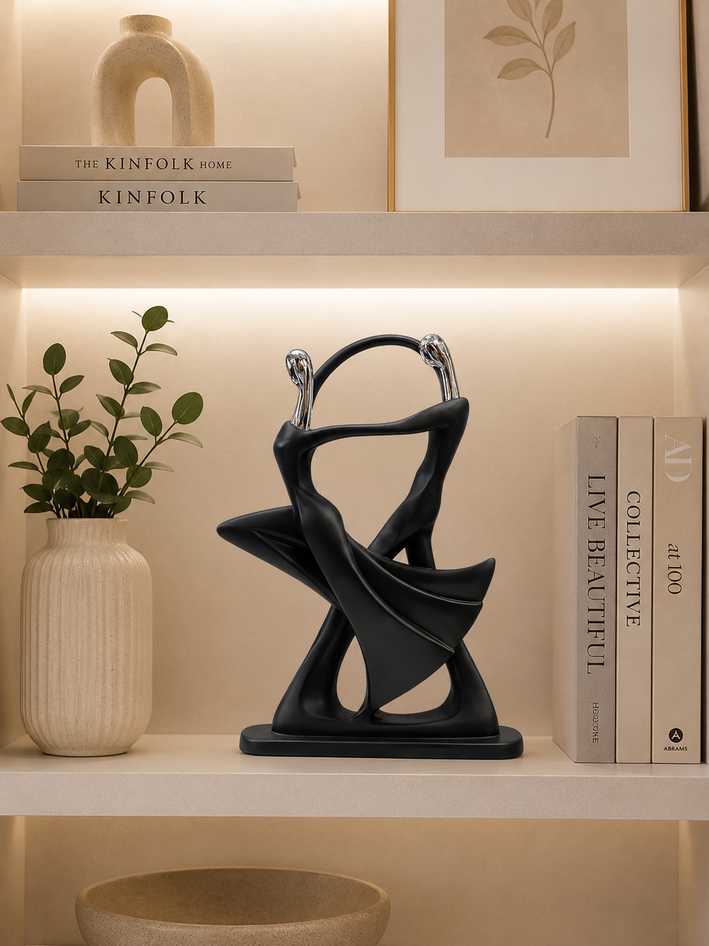 Modern Abstract Dancing Couple Sculpture – Black Resin Home Decor Showpiece