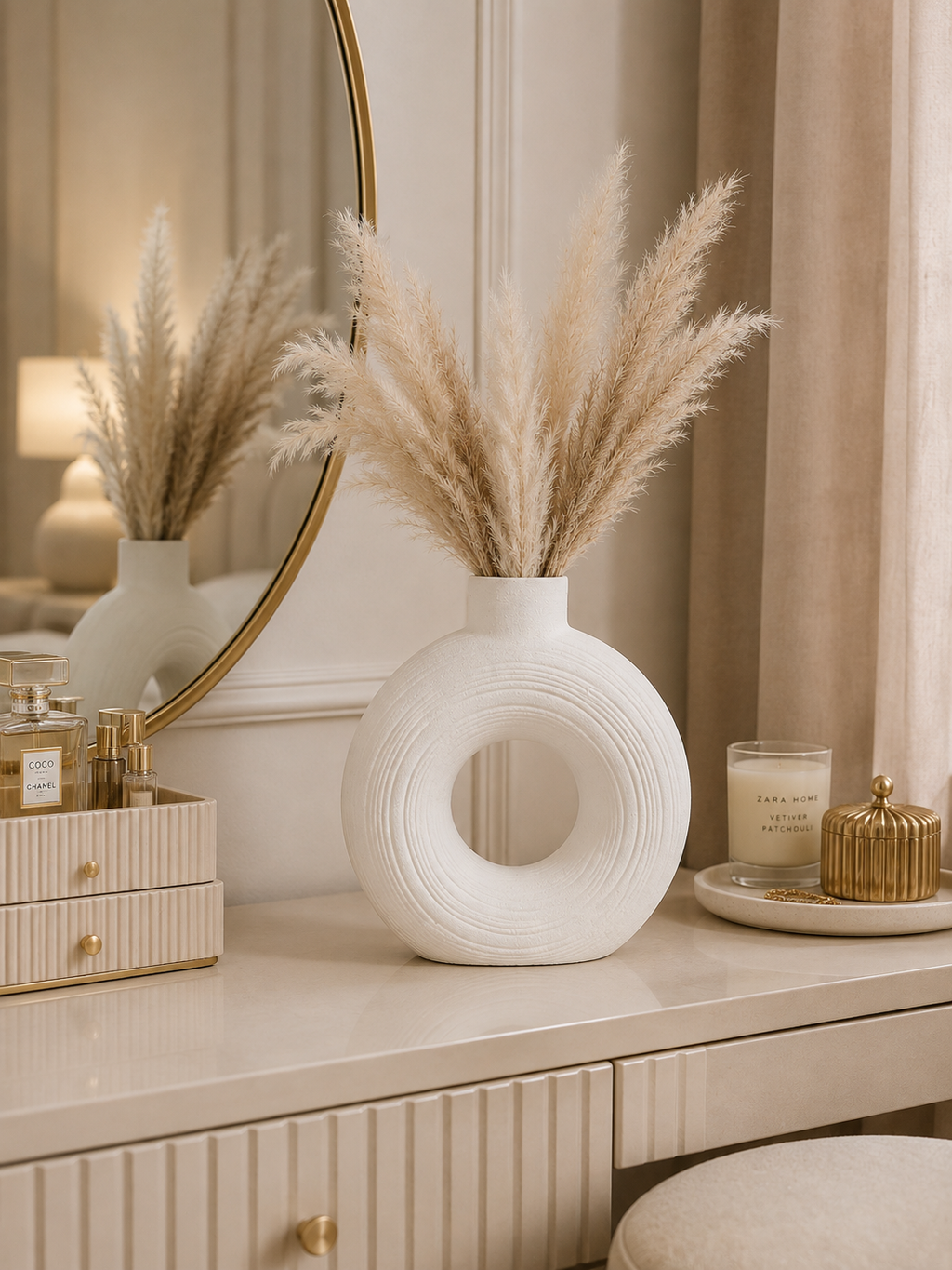 Modern Round Hollow Ceramic Vase | Minimalist Decorative Flower Vase | Luxury Home Décor