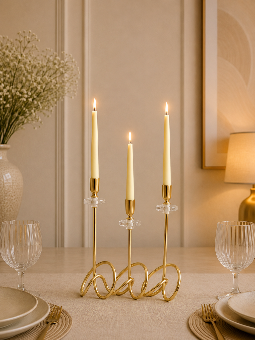 Luxury Gold Spiral Taper Candle Holder Set – Modern Metal Decorative Candle Stand (Set of 3)