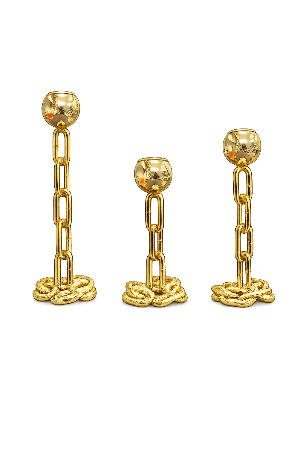 Luxury Gold Chain Candle Holder Set (Set of 3) – Modern Decorative Metal Candlestick Stand
