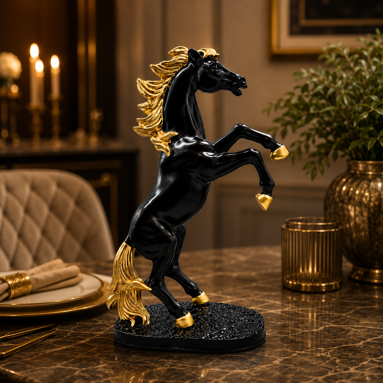 Household Horse Sculpture Resin Standing Horse Decoration Lifelike Stable Desktop Ornament Home Office Pine Decoration