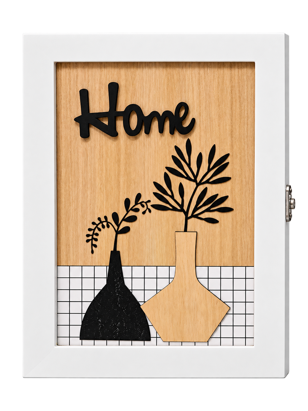 Elegant Wooden Home Decorative Box – Modern Floral Vase Wall Art