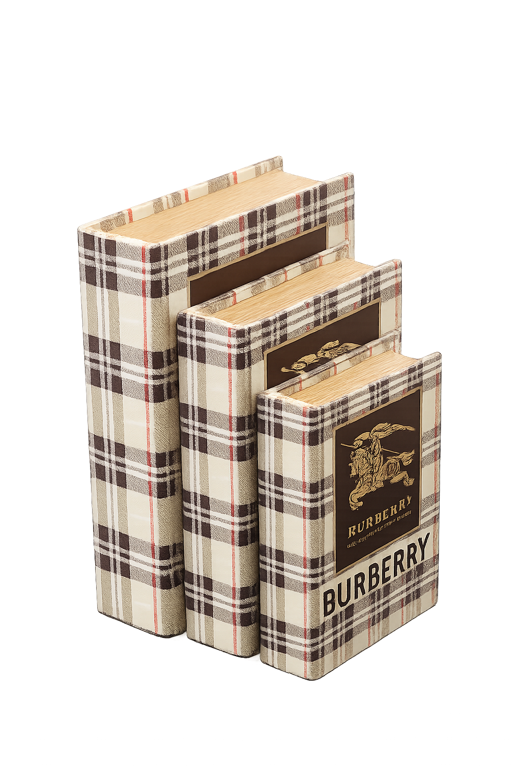 Luxury Decorative Book Box Set (3 Pieces) | Burberry Inspired Storage Books | Modern Shelf & Table Decor