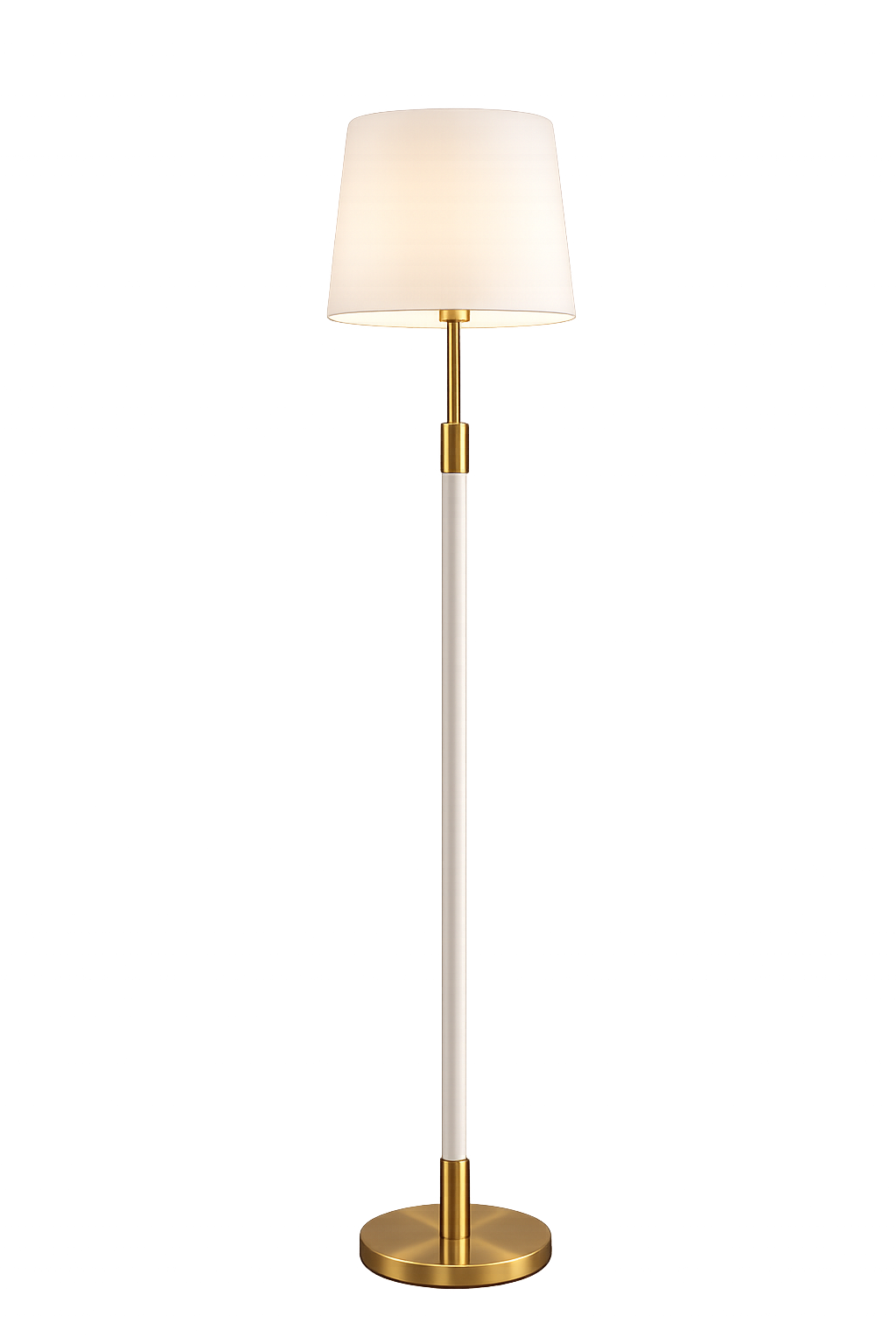 Modern White & Gold Floor Lamp with Fabric Shade | Luxury Standing Lamp for Living Room & Bedroom