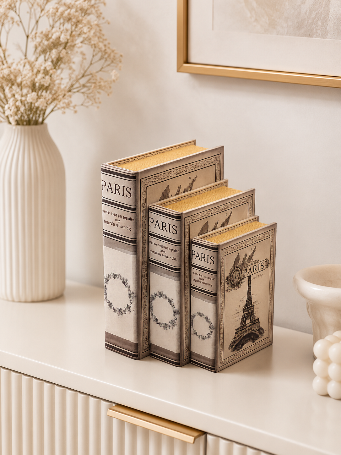 Paris Decorative Faux Book Storage Box Set of 3 | Vintage Secret Storage Books | Luxury Home Decor