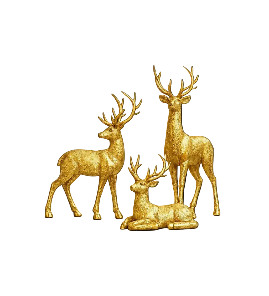 Luxury Golden Deer Family Sculpture Set – 3 Piece Resin Home Décor