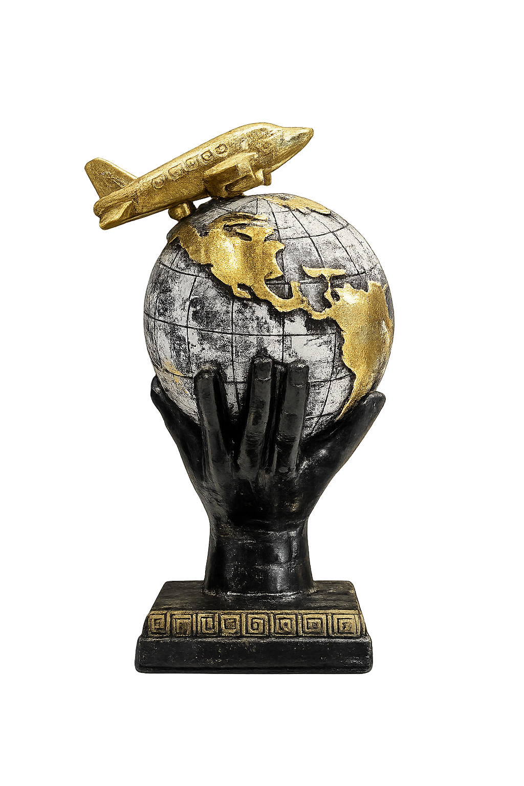 World Globe with Airplane Decorative Statue – Modern Travel-Themed Resin Tabletop Showpiece